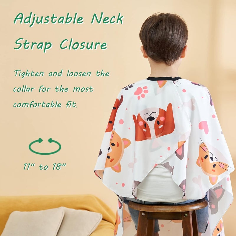 Iusmnur Barber Cape for Kids, Professional Hair Salon Cape with Adjustable Neck Strap, Shampoo Hair Cutting Cape for Salon and Home - 51 x 36 inches (Cartoon Dog & Cat Pattern) - Image 3